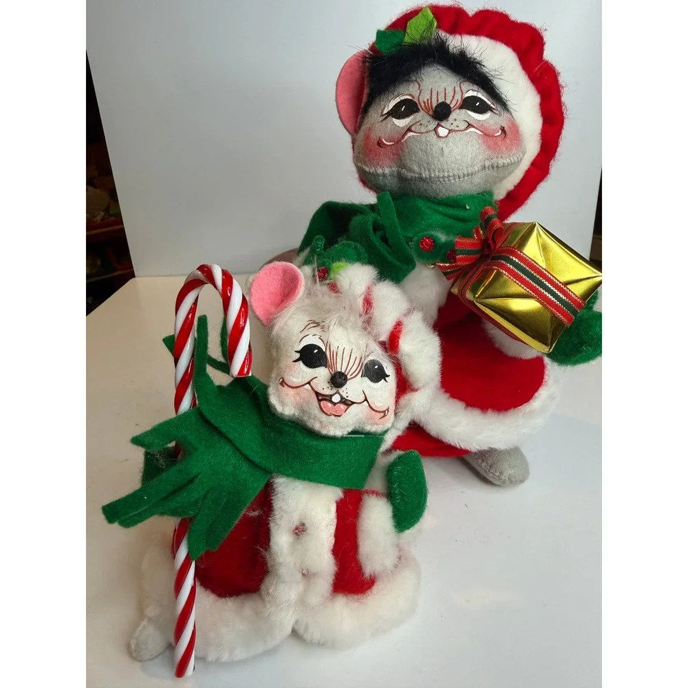 Vintage Annalee Christmas Mice Set Holiday Mouse Pair Candy Cane Gift 2008